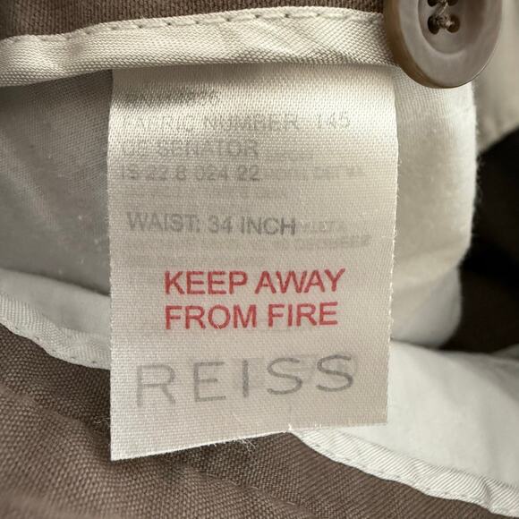 REISS Men's 34 Cotton Casual Chino Trouser Pants Brown Khaki Tan Senator - Picture 10 of 13